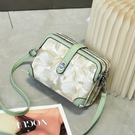 Women's Crossbody Bag with Floral-like Pattern - Pastel Pink, Turn-Lock Closure, Adjustable Strap - Lightweight PU Purse for Everyday, Valentine's Gift, Parties - Elegant Ladies Handbag with Secure Closure