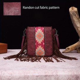 Perfect Casual Vintage Bohemian Style Rivet Crossbody Bag with Tassel Decor, Stitching, Phone Lipstick Coin Compartments for Daily Use, Best Gifts for Carnaval