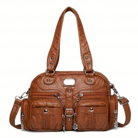 Women'S Vintage Y2K Punk Handbag with Multiple Pockets - Gothic Punk Style Tote Bag, Golden-Tone Hardware & Chain Strap, Zipper Closure, Polyester, For Everyday & Special Events - Retro Women'S Purse, Party Accessory, Edgy Fashion