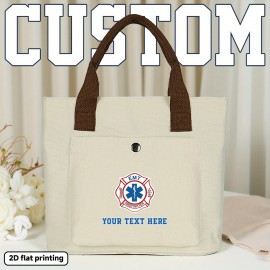 Customizable EMT Firefighter Badge Backpack - Personalized Text/Design, Heavy-Duty Portable Handbag with Top Handle, for First Responders, Medical Professionals